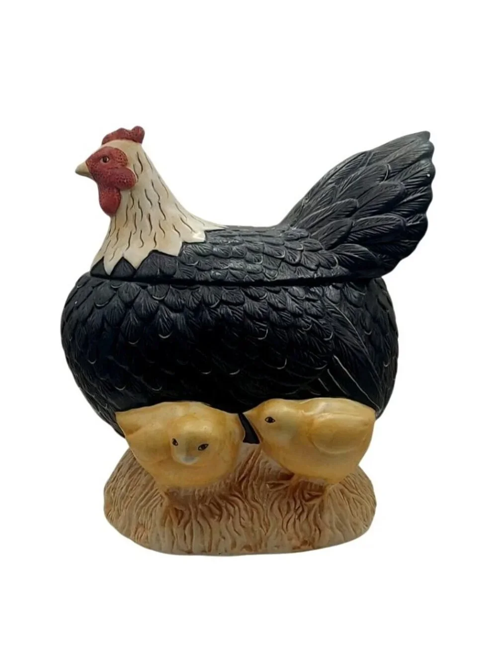 Sakura Warren Kimble Henny Penny Hand Painted Cookie Jar Hen On Nest W/ Chicks